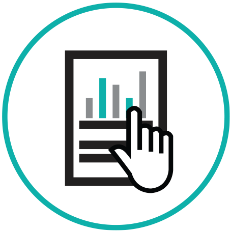 User Testing Icon with page and graphs with hand icon